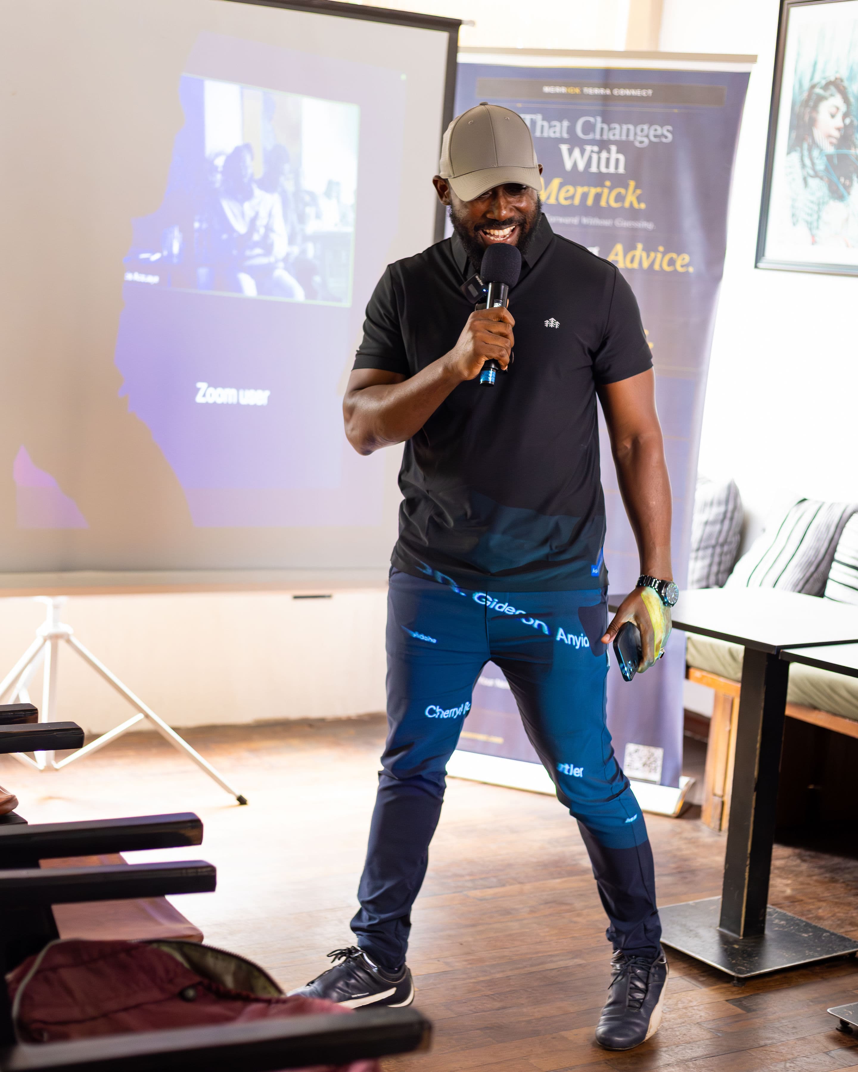 A speaker addresses the room at the first Coffee & Conversations gathering in Accra